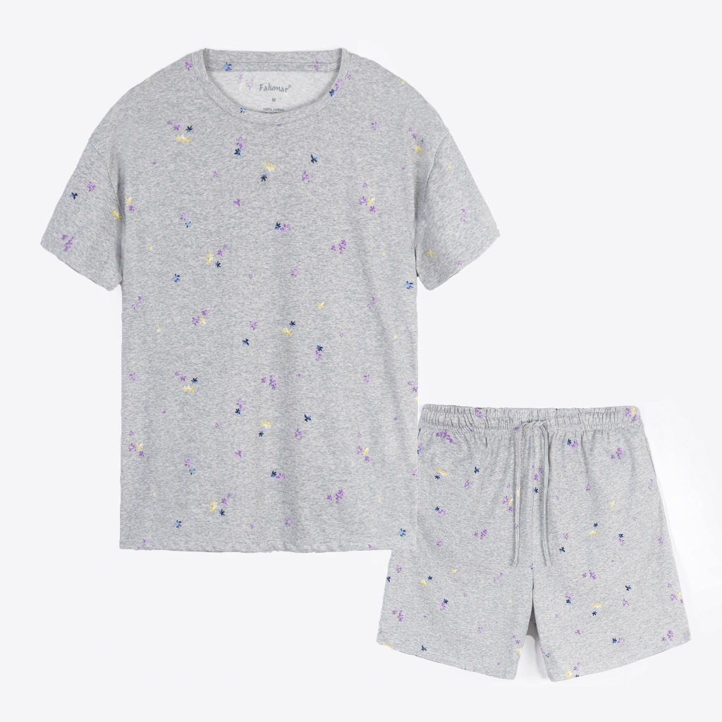 Bộ đồ nữ quần đùi hoa nhí Falumar, set quần áo mặc nhà chất cotton cho thanh niên, trung niên