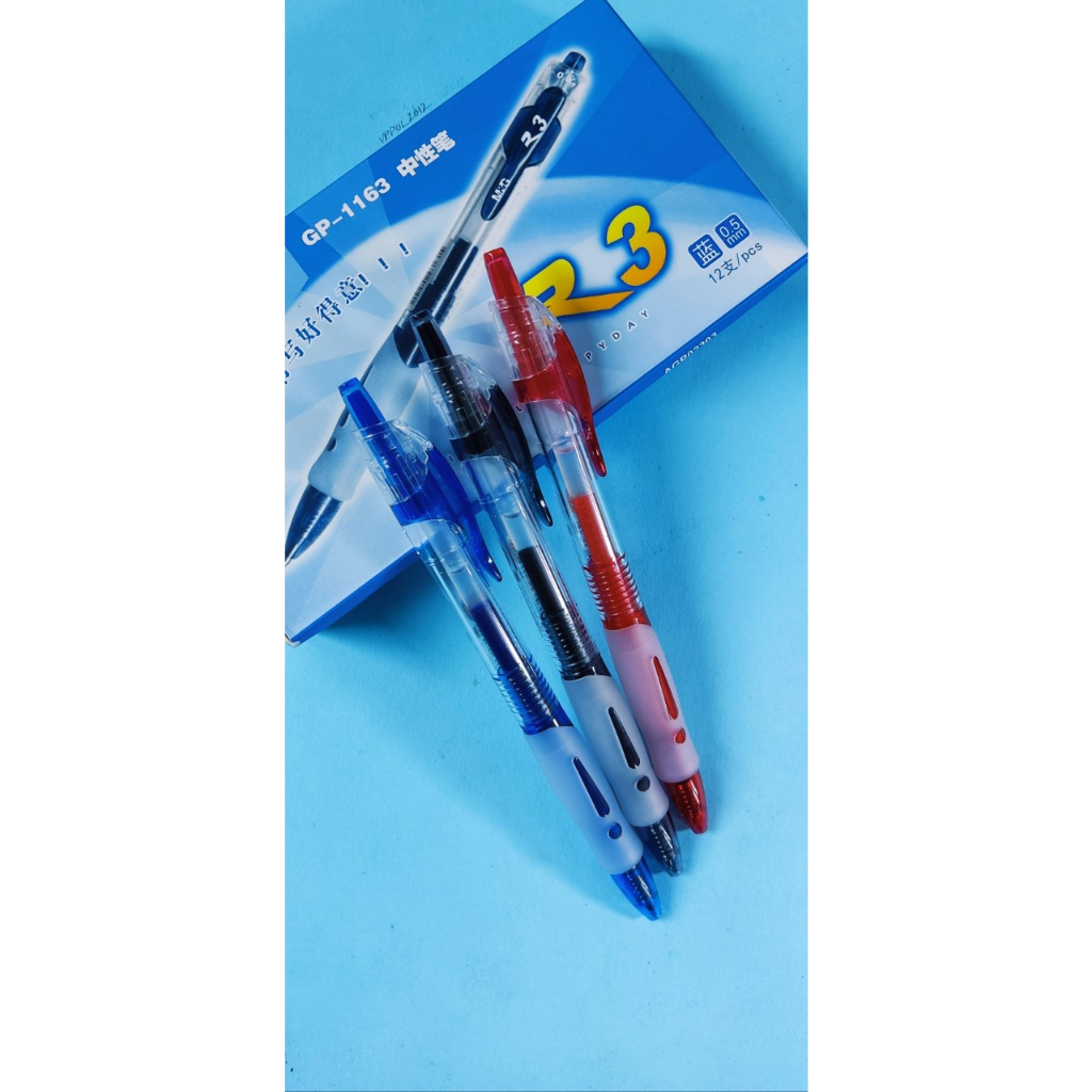 Bút bi nước GP 1163 mực xanh, đỏ, đen.
