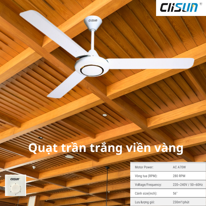 Quạt trần 3 cánh CLISUN cao cấp Ti 40cm - bảo hành 12 tháng
