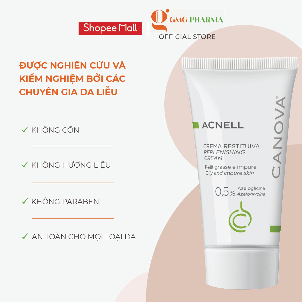 Kem ngừa mụn ban đêm dành cho da mụn, da kích ứng, nhạy cảm Canova Acnell- Replenishing Cream 50ml