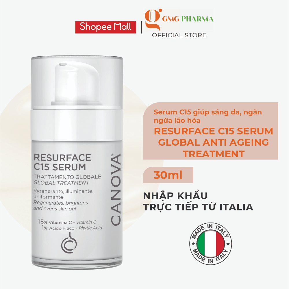 Serum Vitamin C15 sáng da, ngăn ngừa lão hóa Canova Resurface C15 Serum - Global Treatment Anti- Ageing 30ml