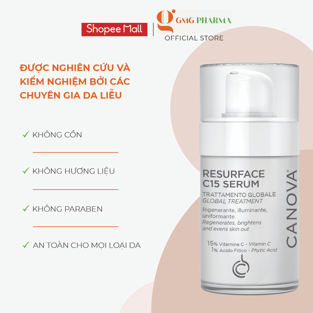Serum Vitamin C15 sáng da, ngăn ngừa lão hóa Canova Resurface C15 Serum - Global Treatment Anti- Ageing 30ml