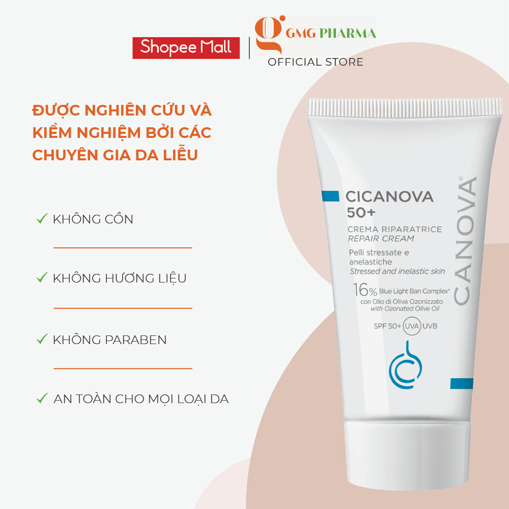 Kem sẹo ban ngày giảm nguy cơ hình thành sẹo Canova Cicanova 50+ Crema Riparatrice, Repair Cream 50ml