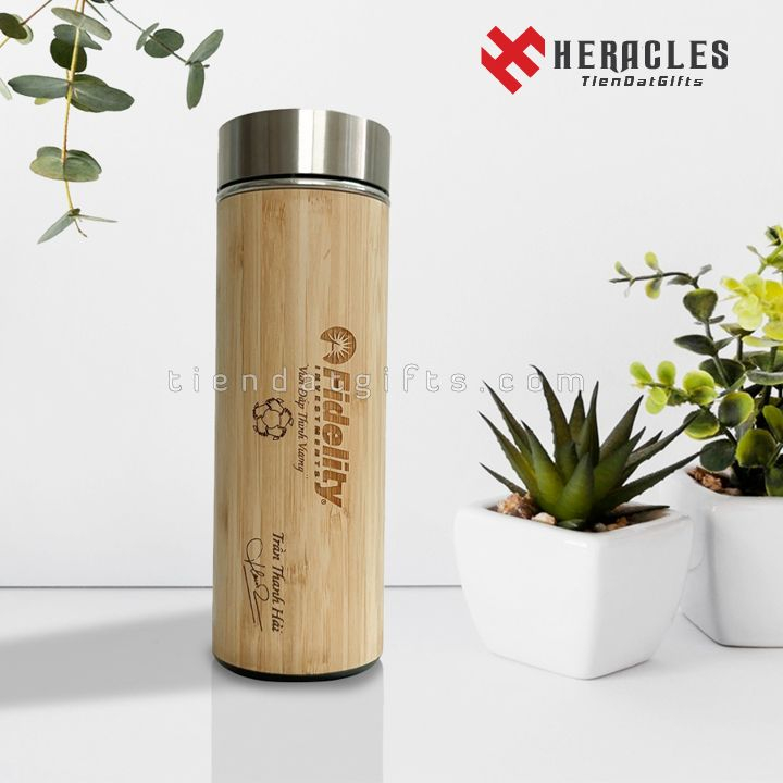 Bình Giữ Nhiệt Gỗ Cao Cấp Khắc Tên Chữ, Logo, hình ảnh theo yêu cầu - Quà Tặng Đại Hội Đoàn Doanh Nghiệp Fidelity