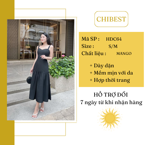 Đầm 2 dây line tầng xoè dáng dài phong cách tiểu thư sang trọng CHIBEST  HDC64