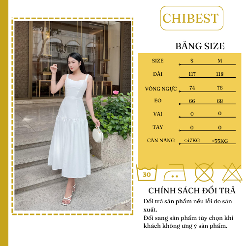 Đầm 2 dây line tầng xoè dáng dài phong cách tiểu thư sang trọng CHIBEST  HDC64