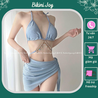 Bikini set 3 món kèm khăn quấn đính đá sang chảnh