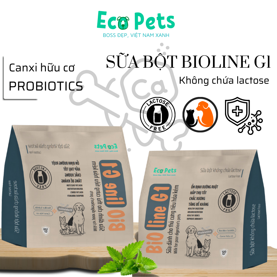 Sữa bột cao cấp không chứa lactose BIOLINE G1 ECOPETS dành cho chó mèo bầu tiêu hoá kém - 100gr