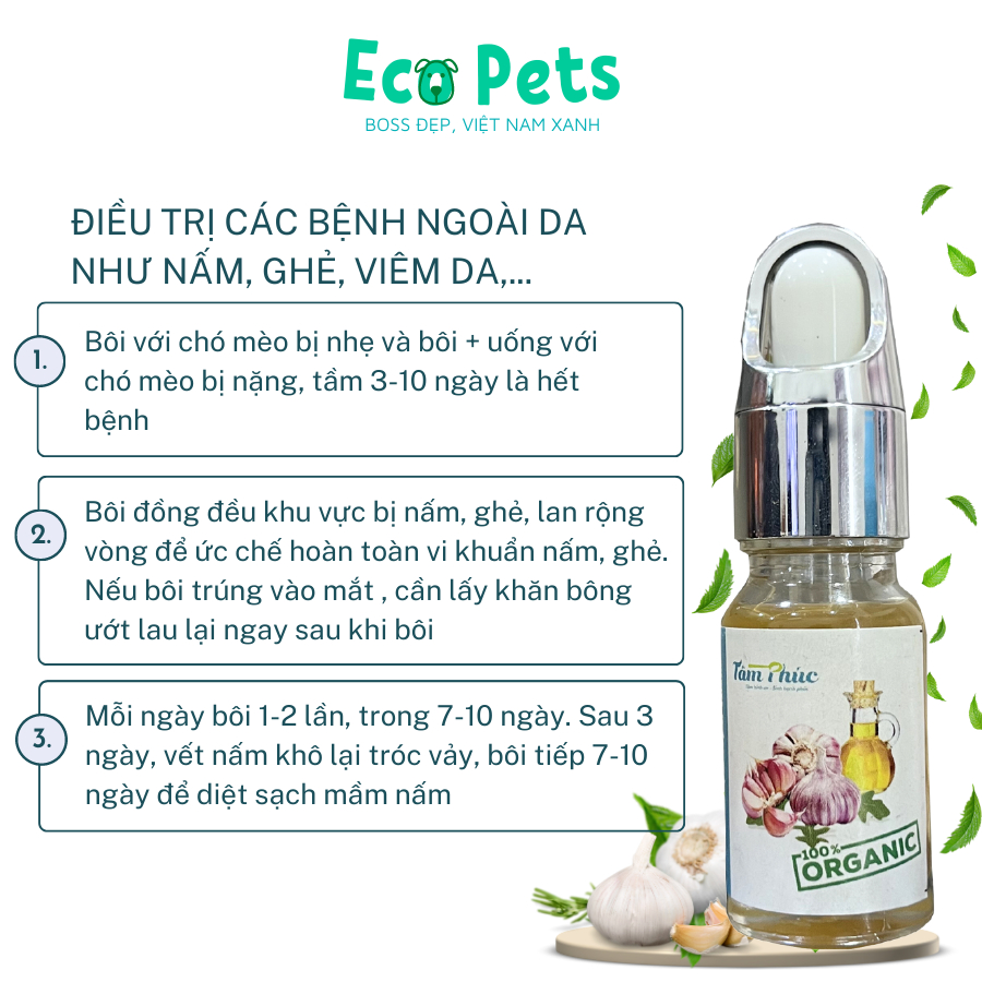 Tinh chất dầu tỏi TÂM PHÚC nguyên chất ECOPETS hỗ trợ trị nấm ghẻ bệnh hô hấp ở chó mèo nhanh chóng hiệu quả - 10ml