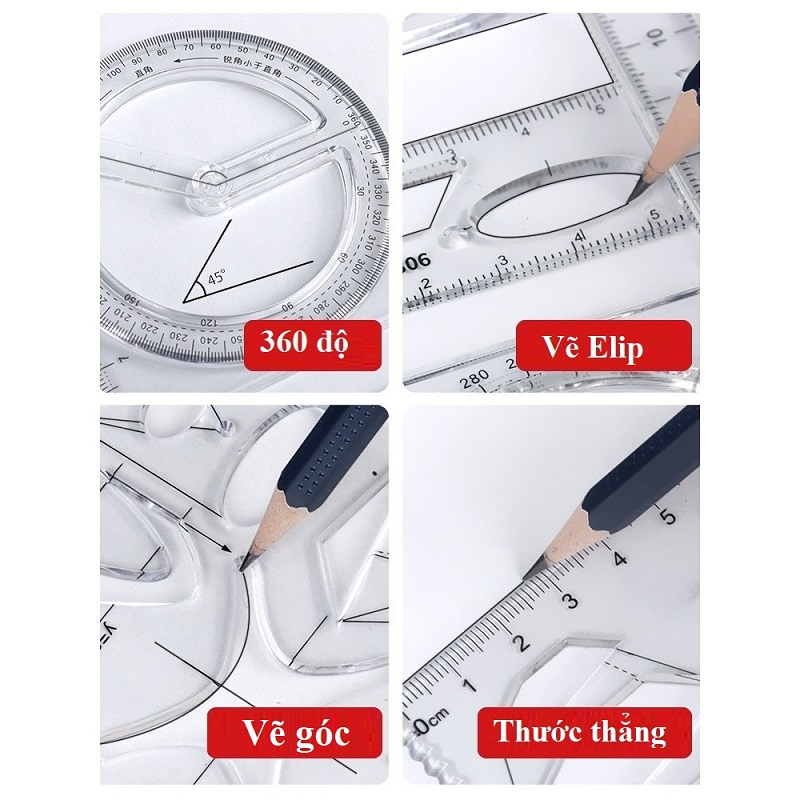 Thước đa năng hình học CY-336 / Thước kẻ đa năng nhiều hình xoay 360 độ 3306