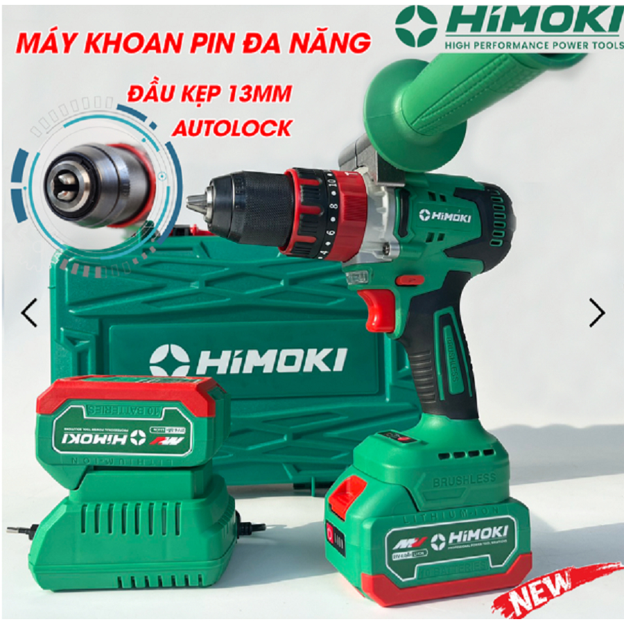 Máy Khoan pin 3 chức năng HIMOKI HM-ID13200BL đàu kẹp 13 li-Động cơ từ mạnh mẽ-Sản phẩm bảo hành chính hãng