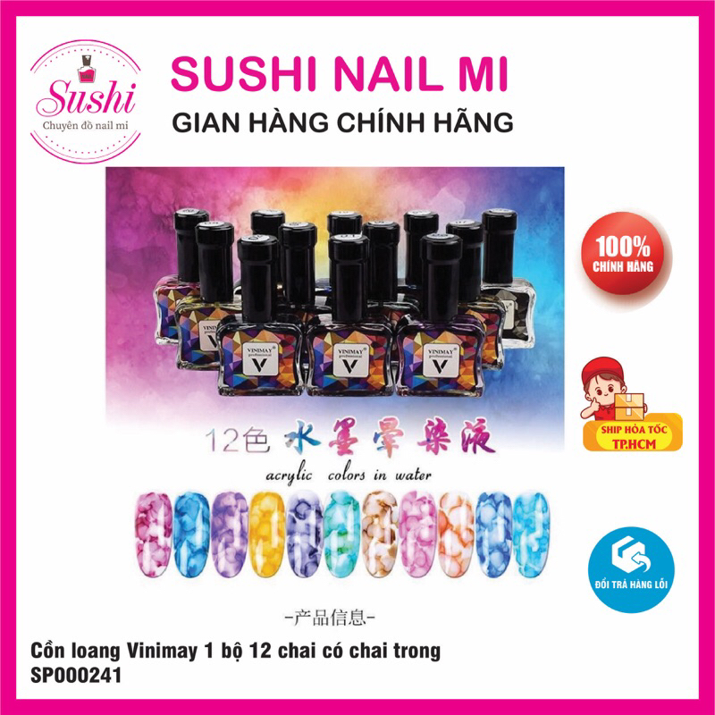 Set 12 cồn loang Vinimay có chai trong  tạo loang trang trí móng - Sushi nail mi