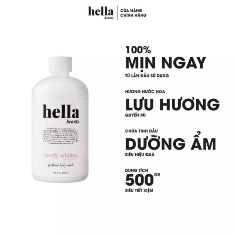 Sữa Tắm Nước Hoa Thơm Lâu Trắng Da 500g Hella Beauty An Toàn Cho Da Nhạy Cảm Dưỡng Ẩm Mịn, Lưu Hương Lâu