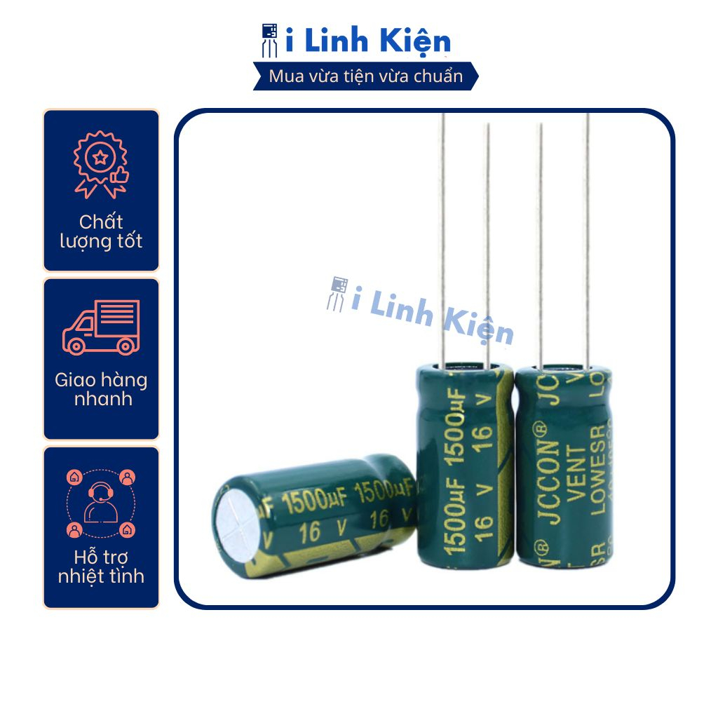 Tụ hóa 16V 1500uF 10x20mm tần số cao chất lượng tốt.