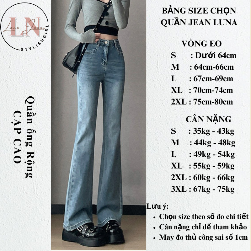 Quần jeans nữ ống loe co giãn, quần bò jean nữ ống đứng rộng suông CẠP CAO cao cấp Hottrend 2023 LUNA T023