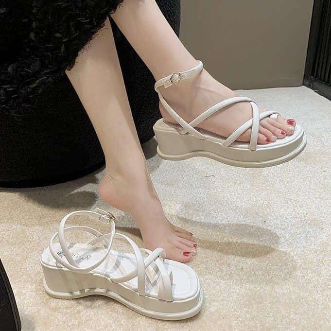 Dép đế xuồng bánh mỳ, Giày Sandal Quai tròn đan chéo mẫu 5p đi học đi làm siêu đẹp