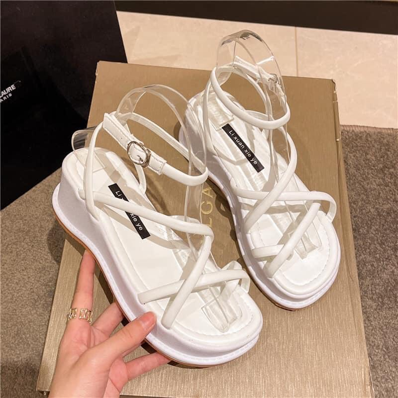 Dép đế xuồng bánh mỳ, Giày Sandal Quai tròn đan chéo mẫu 5p đi học đi làm siêu đẹp