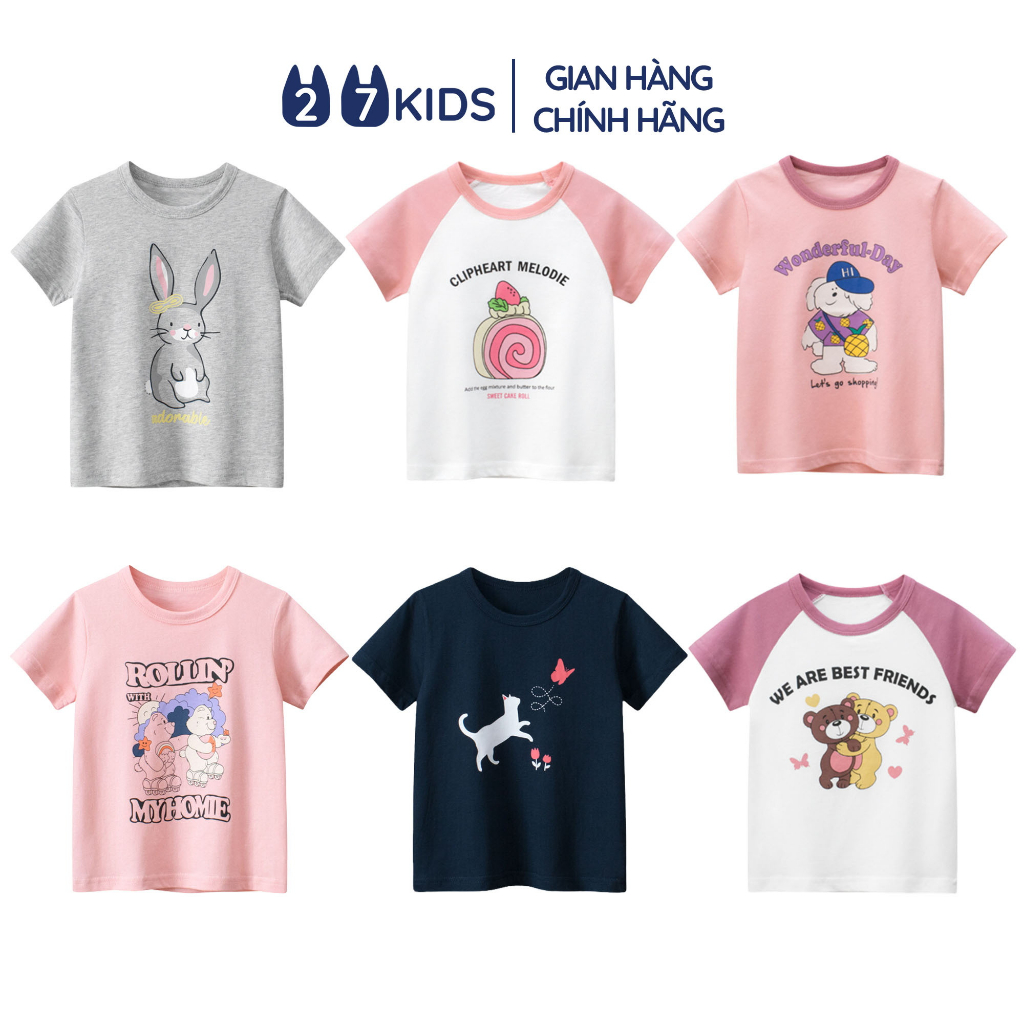 Áo thun bé gái ngắn tay 27Kids 27Home Tshirt cộc nữ vải Cotton cho trẻ từ 2-10 tuổi GSTS2