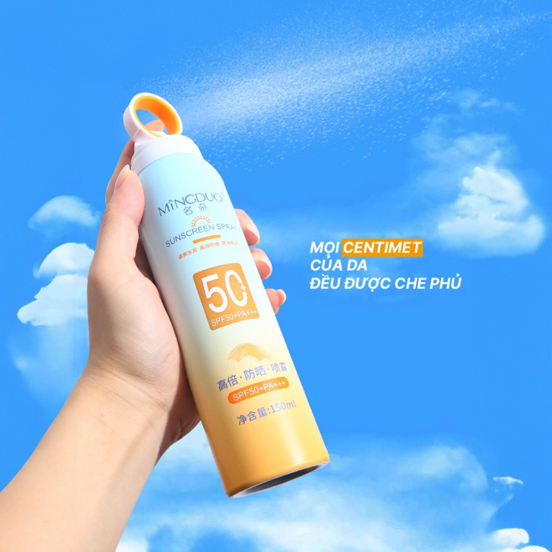 Kem chống nắng dạng bình xịt đầu phủ 360 độ SPF+ PA+++ Mingduo lọ 150ml, chai sịt dưỡng ẩm, làm trắng da body