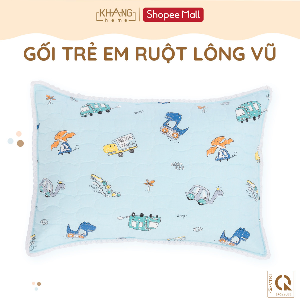 Gối Nằm Trẻ Em Vải Cotton Ruột Lông Vũ  ( Microfiber) Khang Home - An Toàn, Êm Ái, Mềm Mại Cho Bé