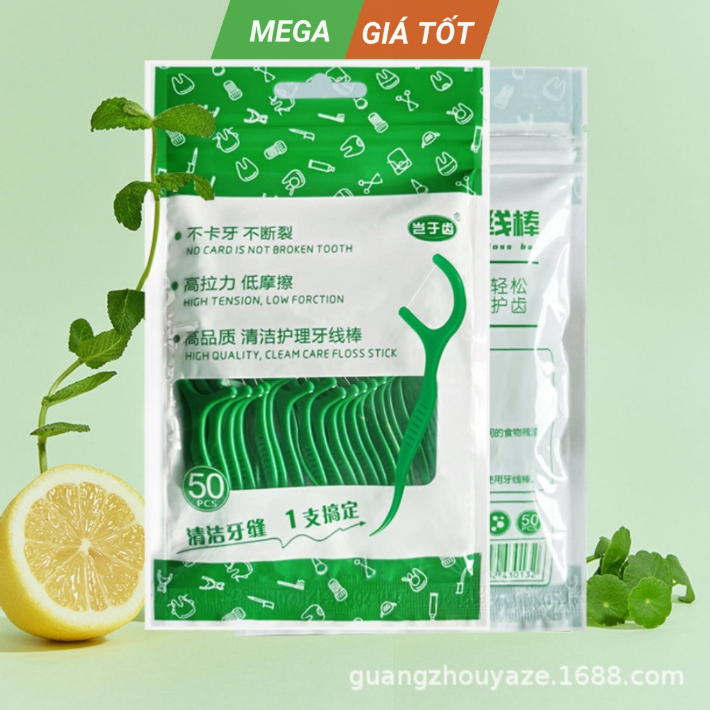 Tăm Chỉ Nha Khoa Bạc Hà Gói 50 Cây Loại Sạch Mảng Bám Thức Ăn Nằm Sâu Trong Kẽ Răng Ngăn Ngừa Hôi Miệng Sâu Răng