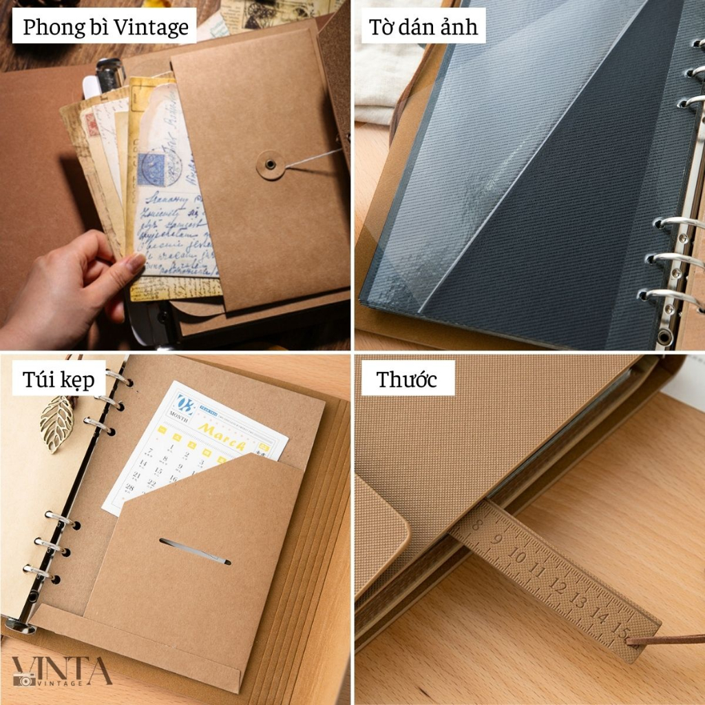 Album ảnh 6x9, 9x12, 10x15 kiểu bìa da Vintage dán ảnh trực tiếp
