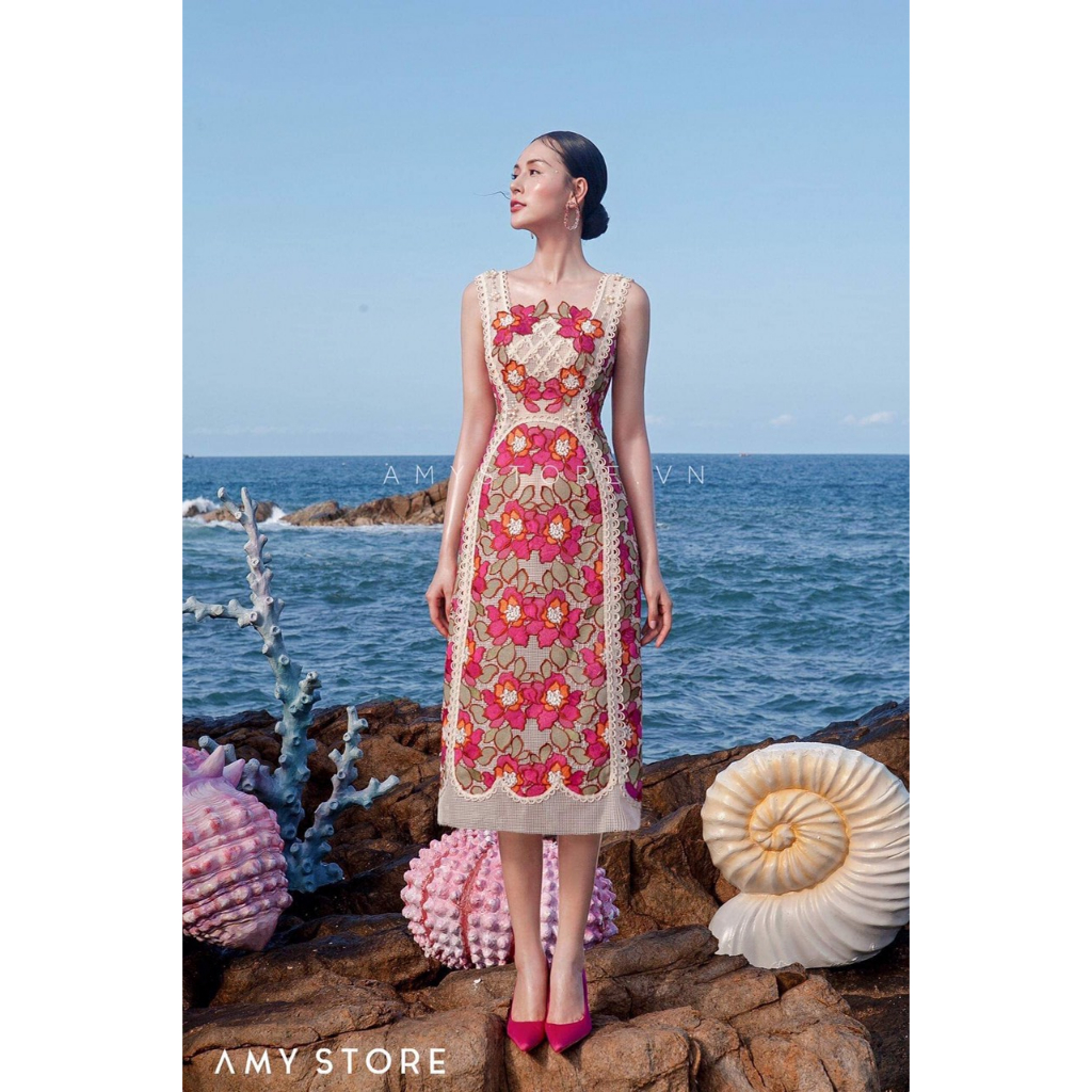 Đầm họa tiếc ren hoa amy form dài không tay