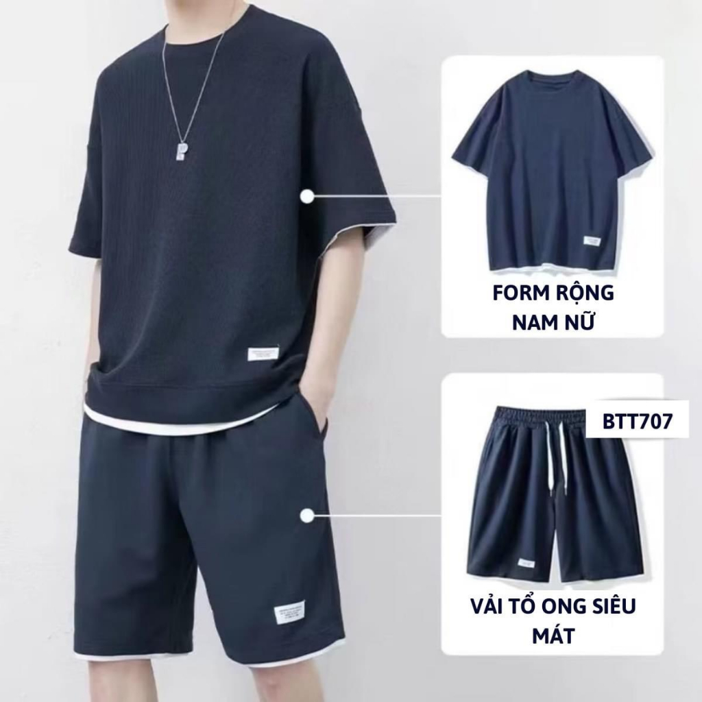 Đồ Bộ Nam, Nữ form unisex tay lỡ vải xốp thái dày dặn