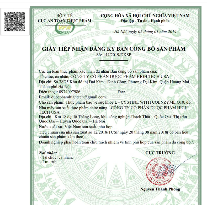 L-Cystine Coenzyme Q10 chống lão hóa, giúp da sáng mịn, giảm rụng tóc