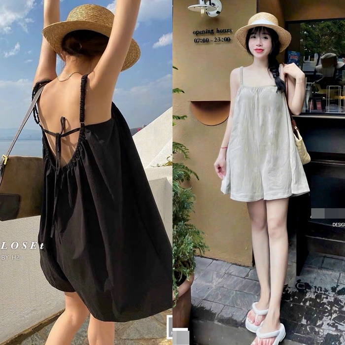 JUMPSUIT ĐẦM QUẦN VÁY CỔ U NGẮN 2 DÂY GIẢ VÁY ỐNG RỘNG SUÔNG TRƠN ĐỒ BAY ĐI CHƠI ĐI BIỂN DẠO PHỐ ĐI HỌC ĐI TIỆC