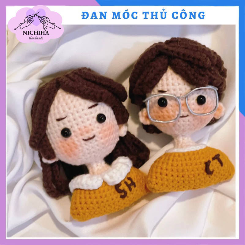 Búp bê Nhồi Bông Bằng Len Làm Quà Tặng - Thú Bông Len Handmade Đan Móc Thủ Công (ko có kính như mẫu)