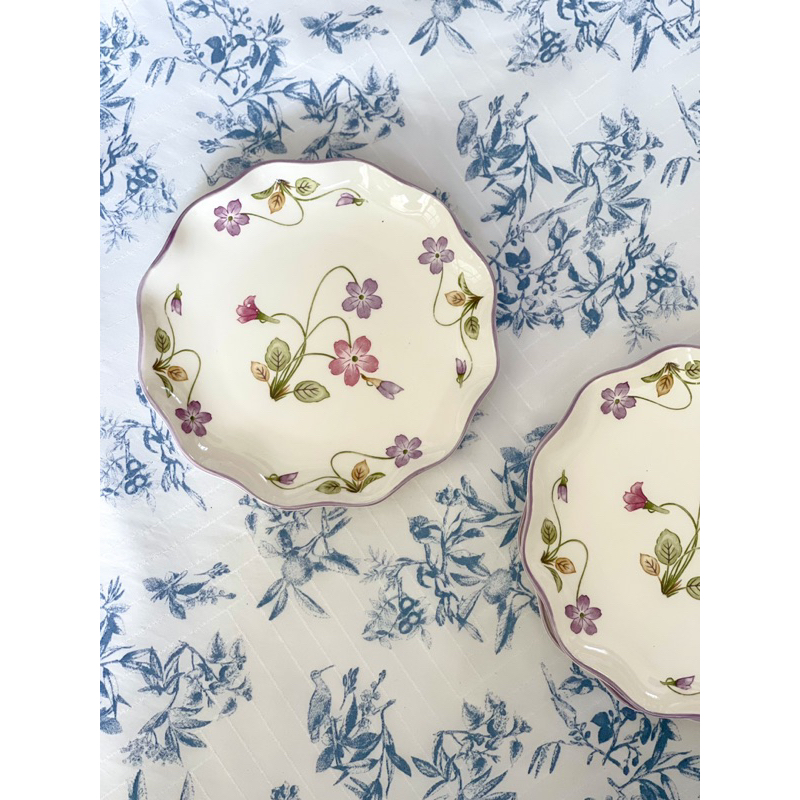 Gốm nhật - Dĩa hoạ tiết hoa vintage rất xinh, size 16cm