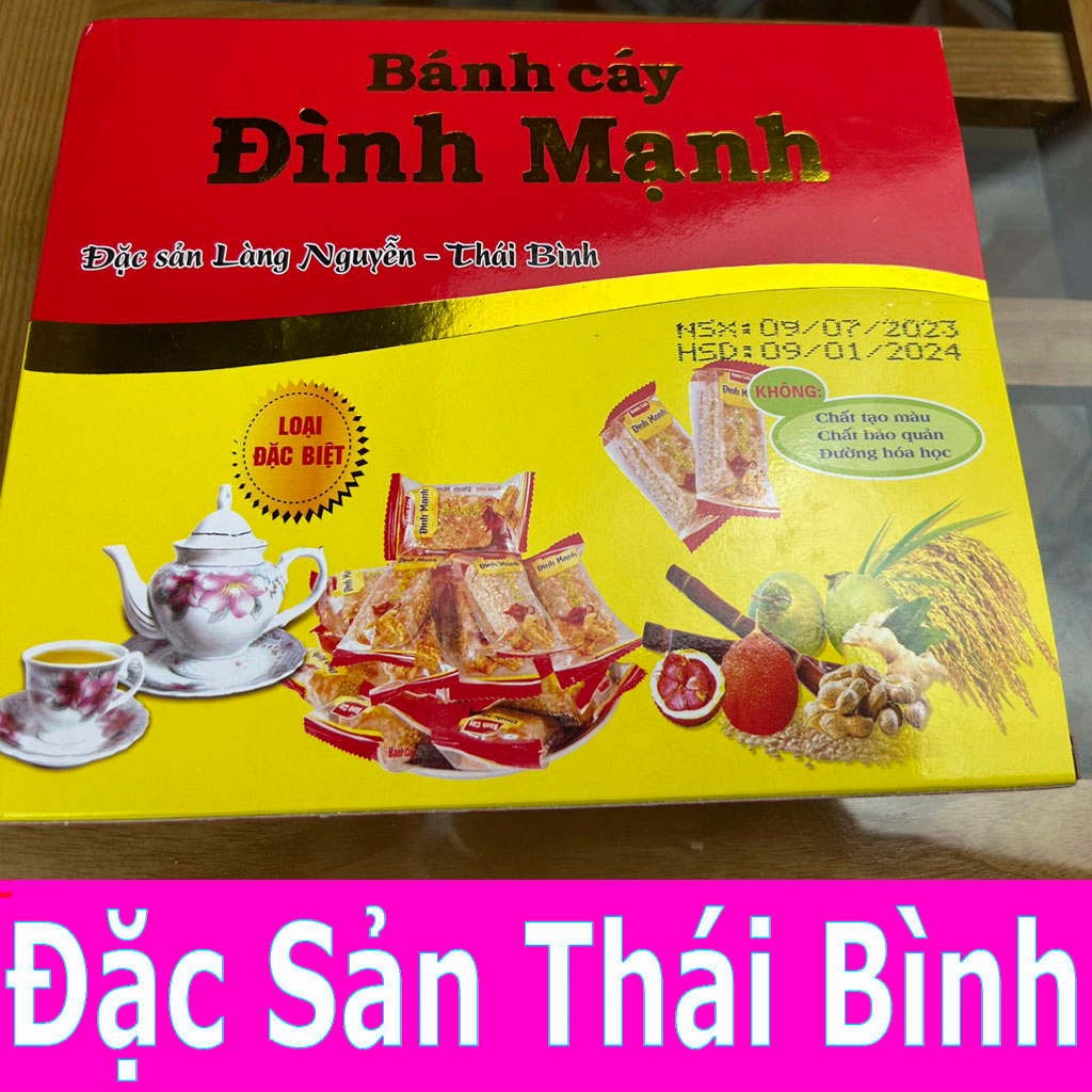 Bánh Cáy Làng Nguyễn - Bánh Cáy Đình Mạnh Đặc Sản Thái Bình Hàng Loại Cắt Miếng Nhỏ Hộp Vừa Mạ Vàng 500g