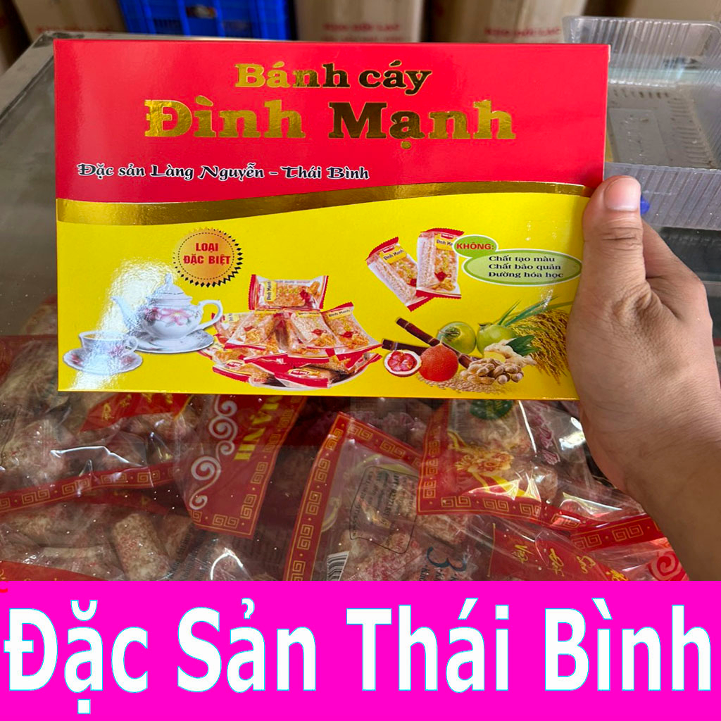 Bánh Cáy Làng Nguyễn - Bánh Cáy Đình Mạnh Đặc Sản Thái Bình Hàng Loại Cắt Miếng Nhỏ Hộp Vừa Mạ Vàng 500g