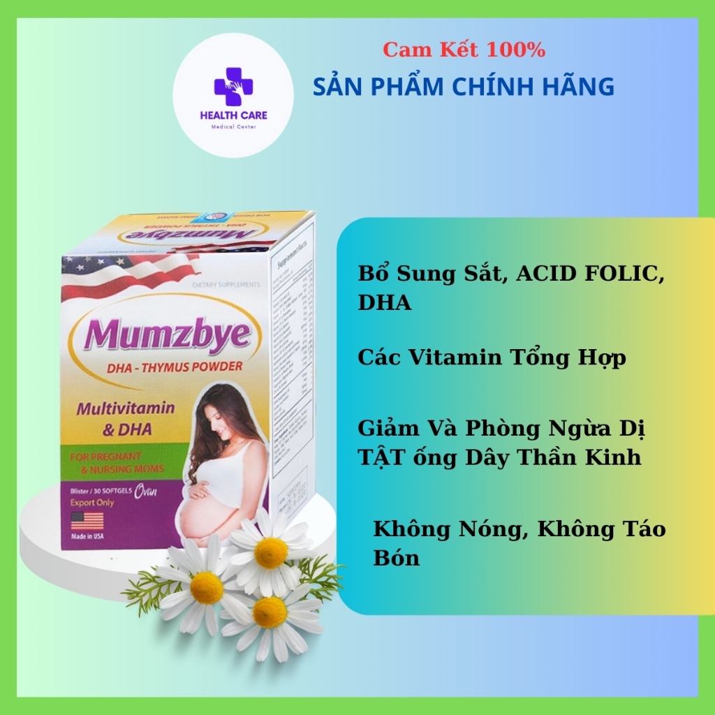 Viên uống bổ sung vitamin sắt khoáng chất cho bà bầu MUMZBYE Giúp em bé trong bụng mẹ phát triển tốt 30v - hinew