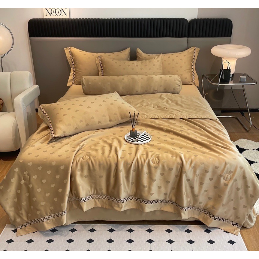 set 5 món phi lụa vân vhimf họa tiết trái tim