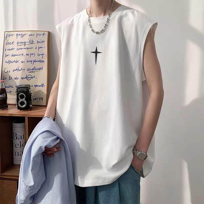 Áo thun unisex thêu chữ thập chất cotton mặc mát - Áo TankTop, Uzangshop