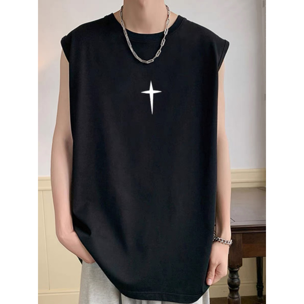 Áo thun unisex thêu chữ thập chất cotton mặc mát - Áo TankTop, Uzangshop