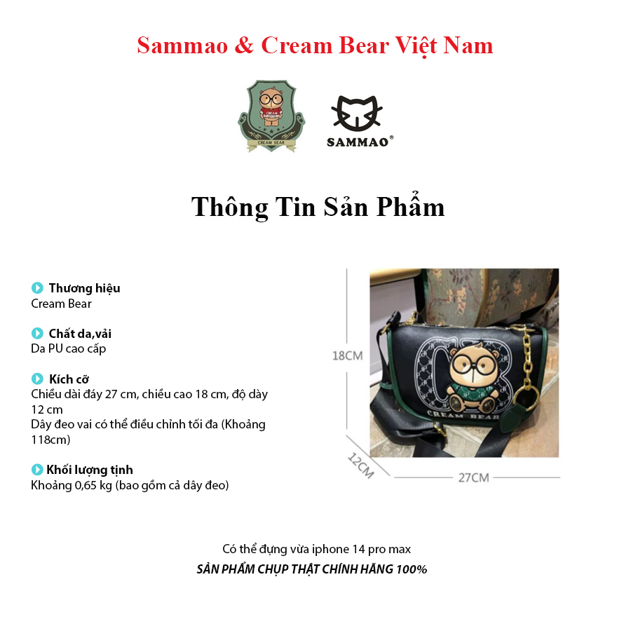 Túi Xách Nữ Thời Trang Sammao & CREAM BEAR Chính Hãng Túi Da Cao Cấp Hoạ Tiết C1232-3