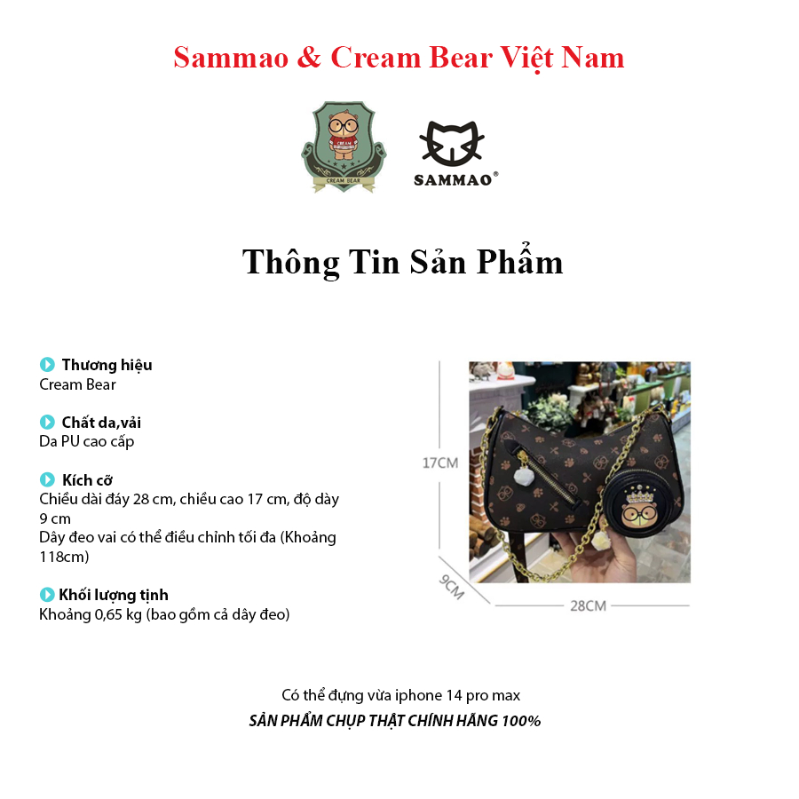 Túi Xách Nữ Thời Trang Sammao & CREAM BEAR Chính Hãng Túi Da Cao Cấp Hoạ Tiết C1189-1