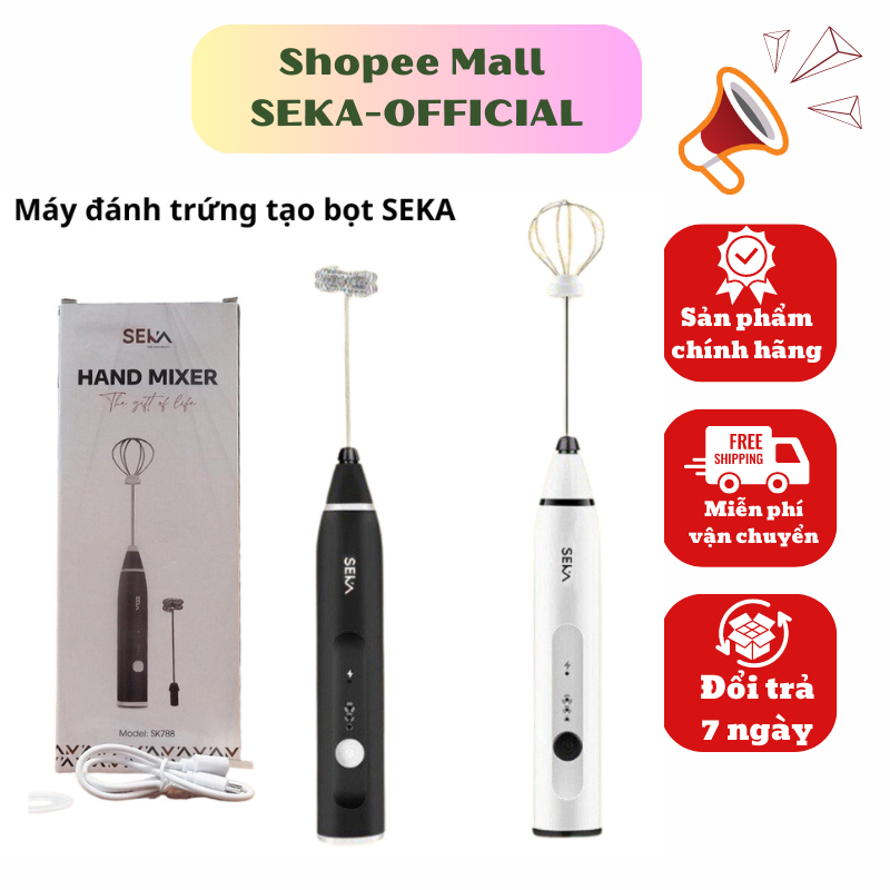Máy tạo bọt cà phê Seka và máy đánh trứng cầm tay mini không dây đa năng 3 chế độ, hàng bảo hành 12 tháng