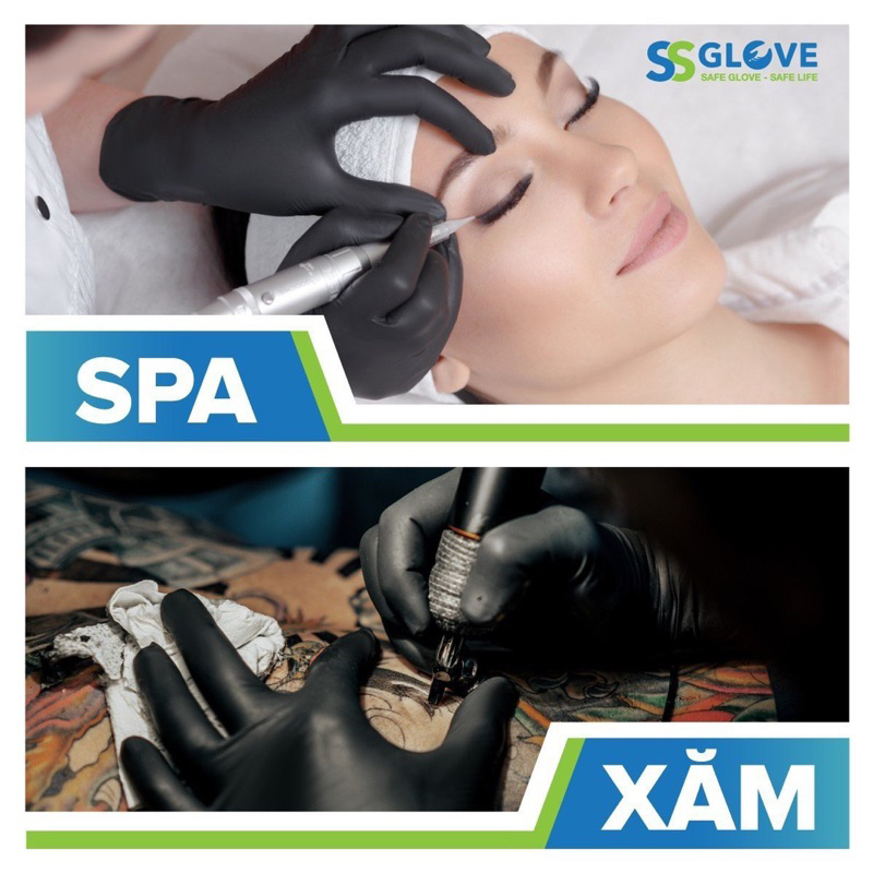 Găng Tay Đen Không Bột 100 Chiếc - Găng Tay Y Tế Đen - Cho SPA Thẩm Mỹ Viện