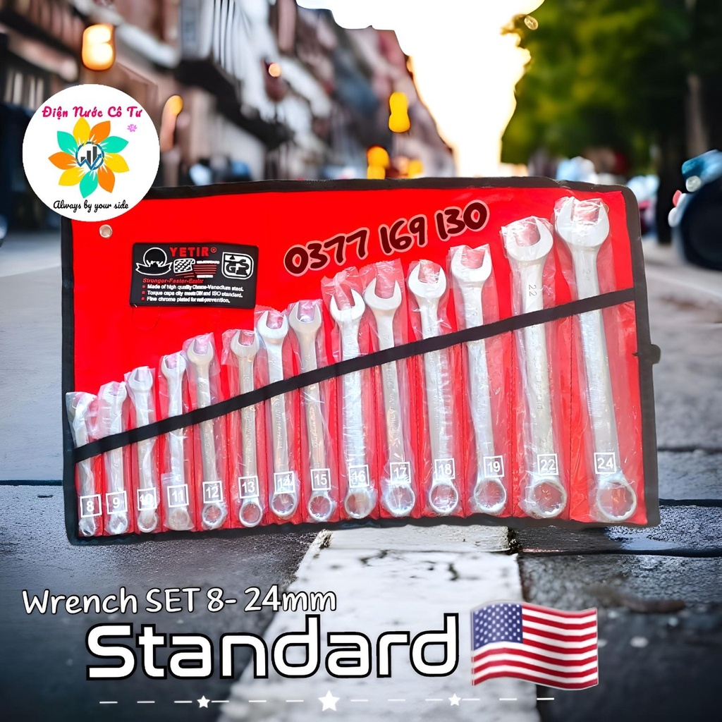 (hàng nặng) Bộ cờ lê Yeti USA 14 chi tiết 8-24mm - Bộ chìa khóa sửa xe mở ốc Yeti