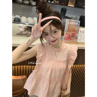   HẾT HÀNG   AK42  Áo babydoll tay hến viền bèo phong cách vintage Hàn Quốc 