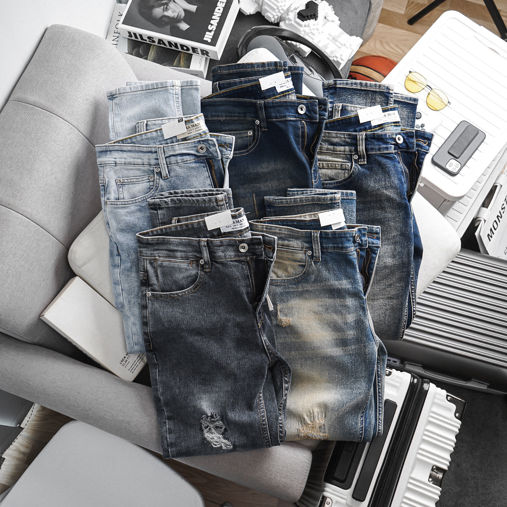Quần jean denim nam slimfit xuất khẩu xịn co giãn