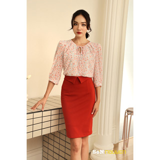 Sonnguyen áo sơ mi nữ công sở hoa nhí tay lỡ 31401