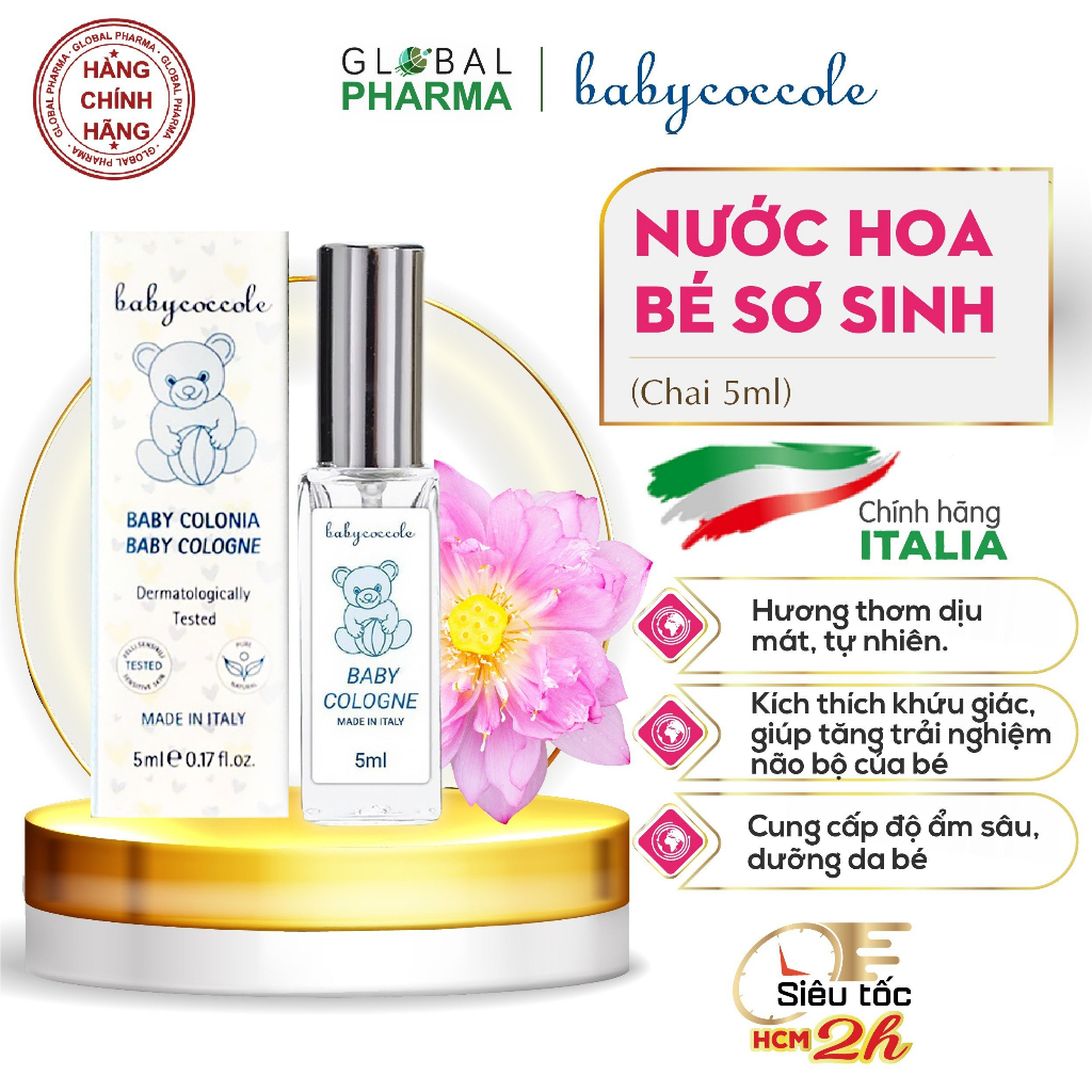 Nước hoa cho bé Babycoccole 0M+ an toàn cho trẻ sơ sinh & em bé chiết xuất hoa sen 5ml