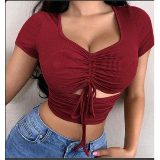 [NEW BIGSIZE TỪ 55-90KG] Áo croptop rút dây thun gân tăm