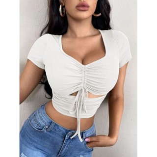Áo croptop rút dây thun gân tăm