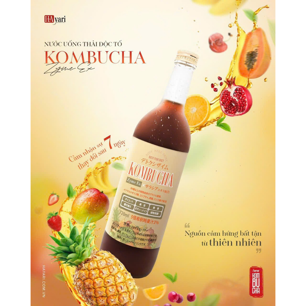 Nước uống Kombucha Zyme Ex Hayari 720ml Nhật Bản detox cơ thể, thải mỡ hiệu quả  - CHÍNH HÃNG TEM PHỤ NHẬP KHẨU